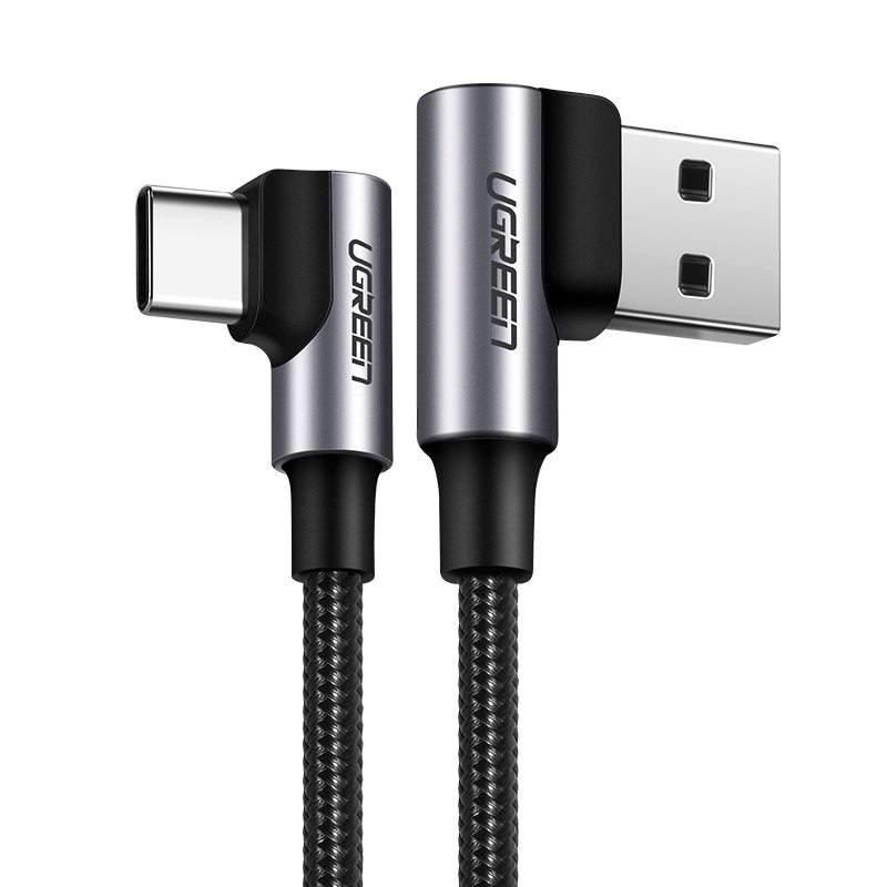 

Кабель угловой UGREEN US176 (70875) USB-A to USB-C Cable угол направо, 3м., серый космос, US176
