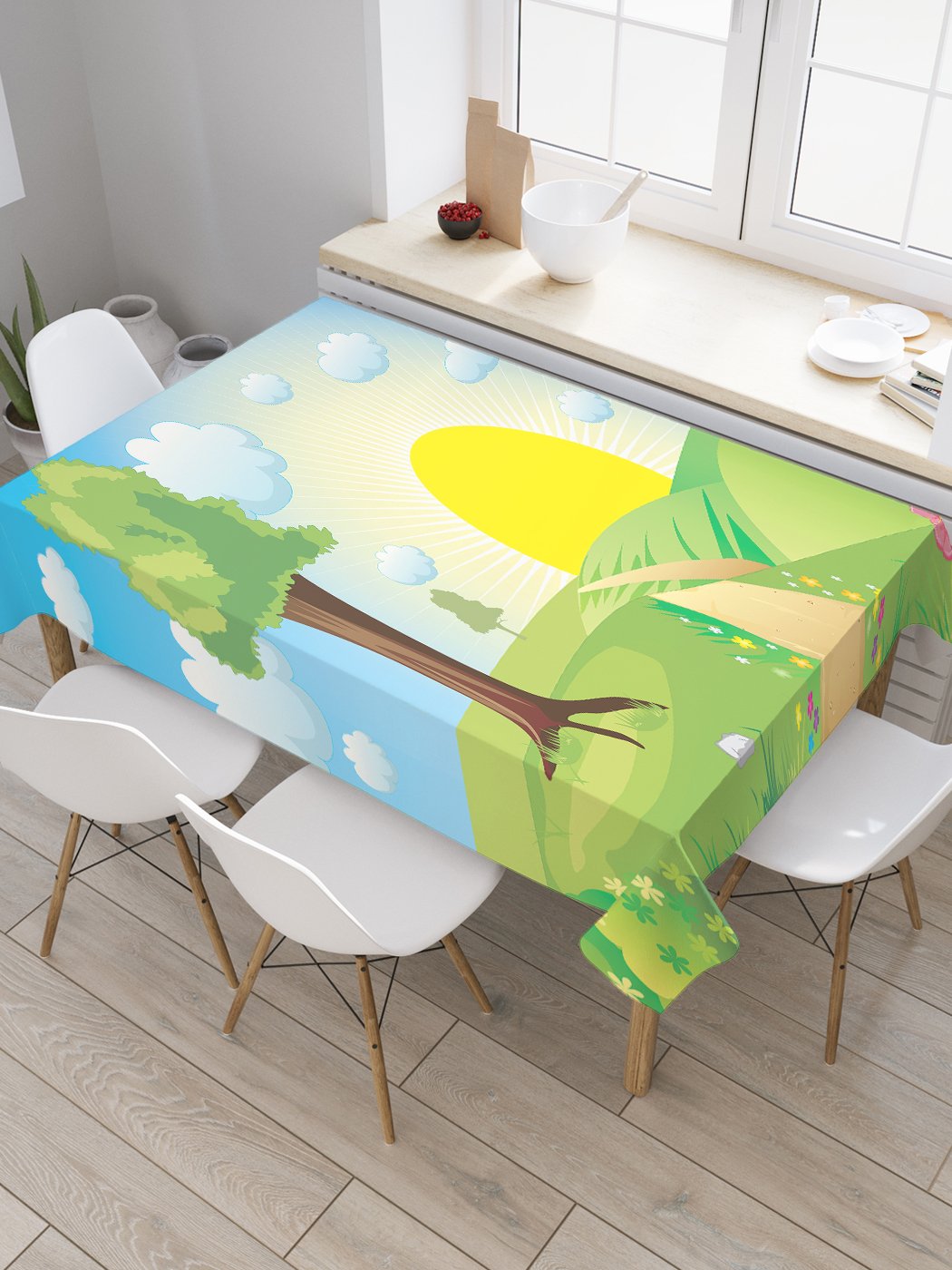 

Скатерть прямоугольная JoyArty "Солнышко на восходе" из сатена, 180x145 см, Зеленый, Солнышко на восходе