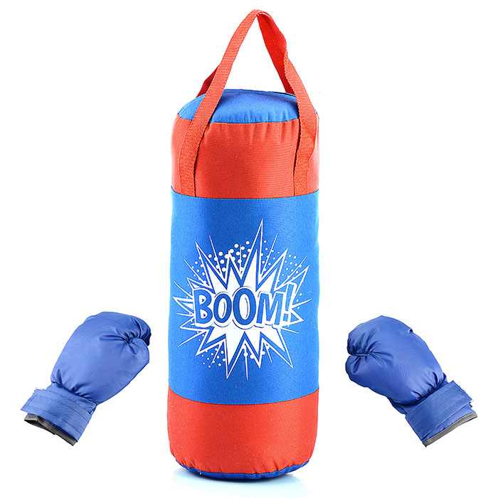 Набор для бокса: груша 50см х 20см (оксфорд) с перчатками василек-красный, принт BOOM!