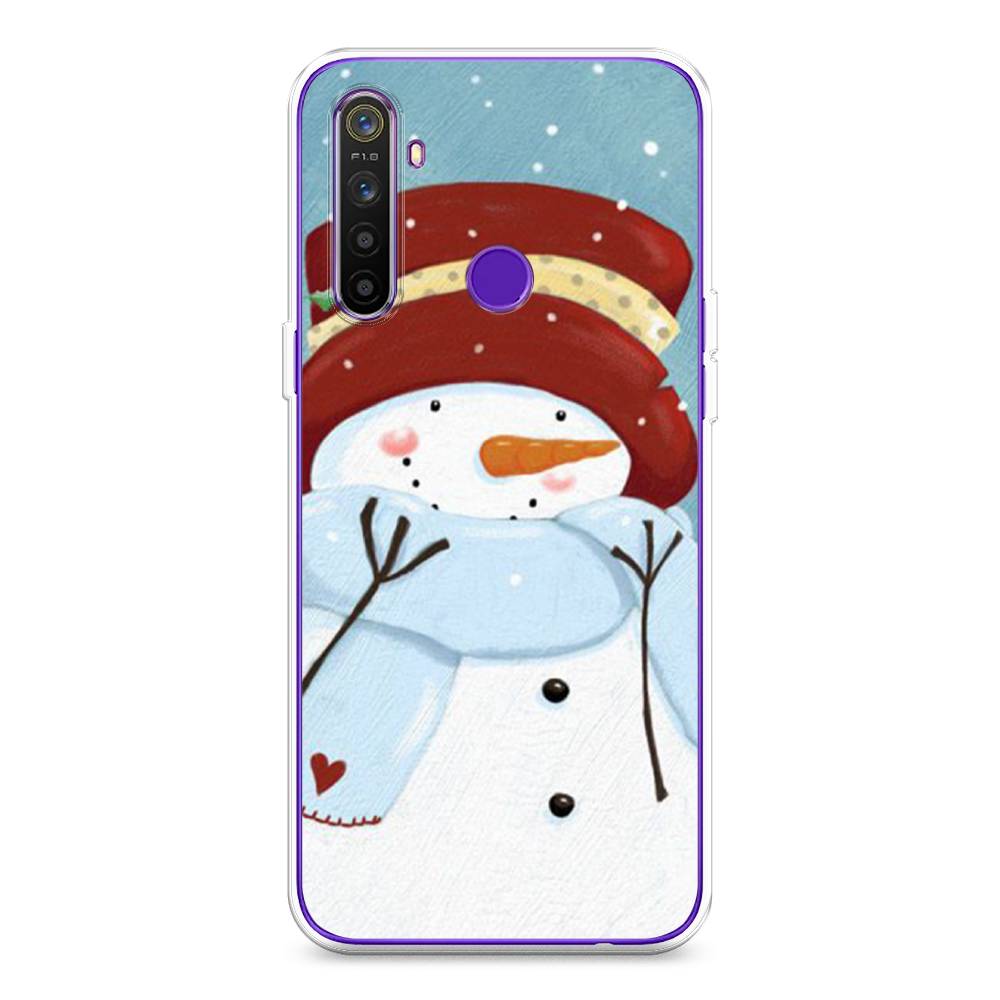 

Чехол на Realme 5 "Застенчивый снеговик", Голубой;белый;красный, 251550-5