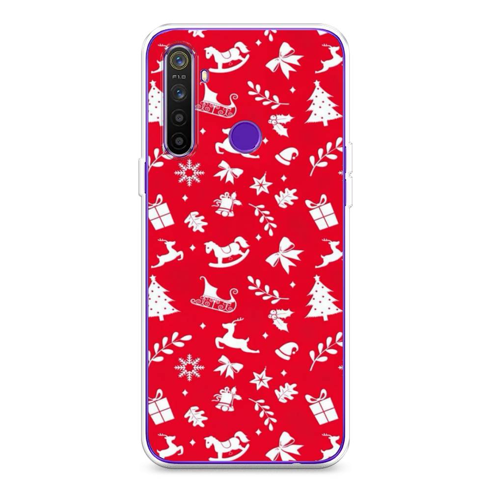 

Чехол на Realme 5 "Красный новогодний фон", Красный;белый, 251550-5