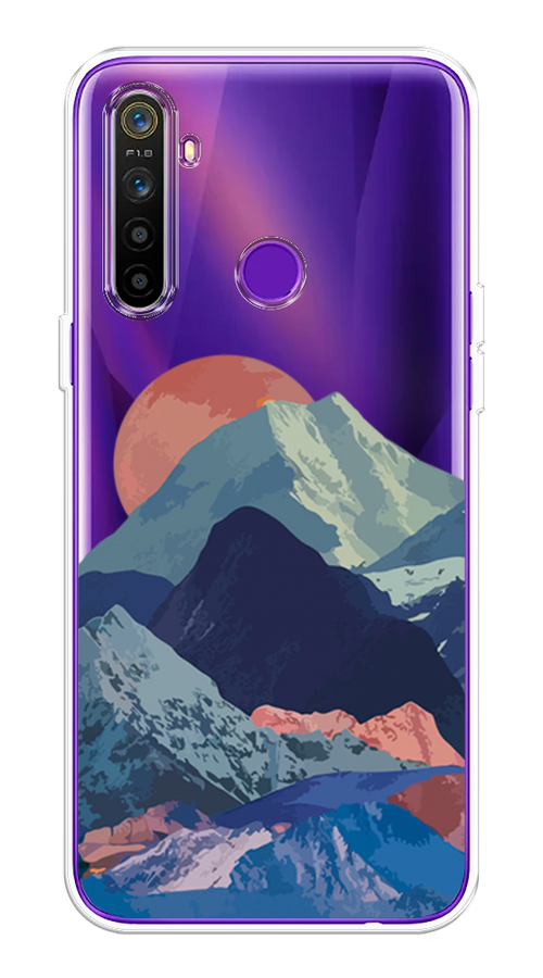 

Чехол на Realme 5 "Закат в снежных горах", Красный;серый;голубой, 251550-2