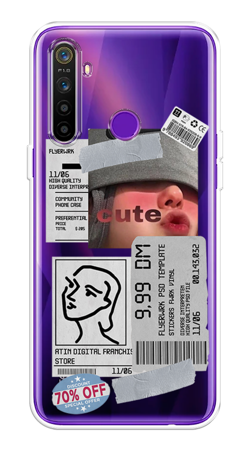 

Чехол на Realme 5 "Cute girl collage", Розовый;серый;голубой, 251550-6