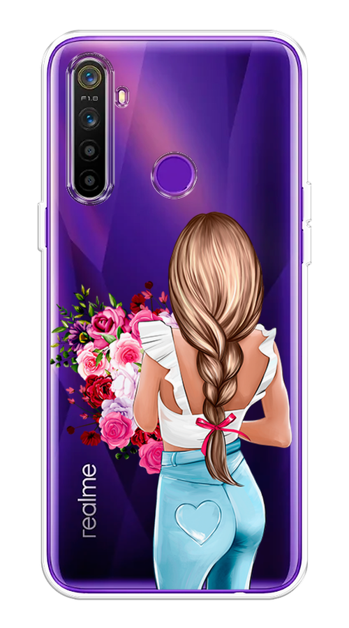 

Чехол на Realme 5 "Девушка с цветами", Коричневый;розовый;голубой, 251550-6