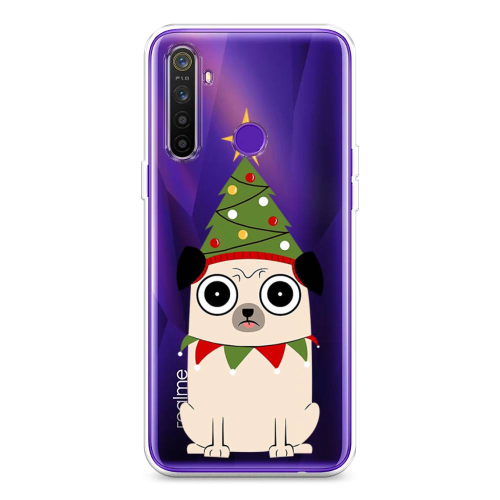 

Чехол на Realme 5 "Собачка с ёлочкой", Бежевый;красный;зеленый, 251550-1