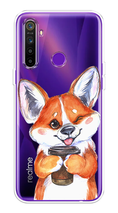 

Чехол на Realme 5 "Корги с кофе", Оранжевый;белый, 251550-4