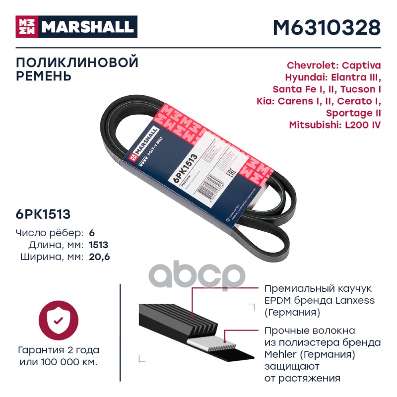 

Ремень Поликлиновой MARSHALL арт. M6310328