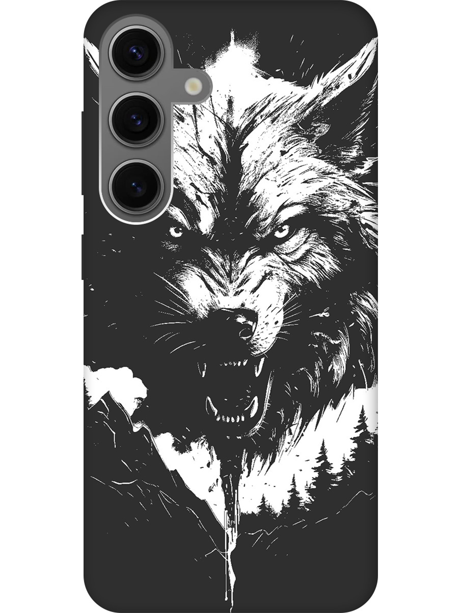 

Силиконовый чехол на Samsung Galaxy S24 с рисунком "Волк и горы" Soft Touch черный, Черный;белый, 20011915