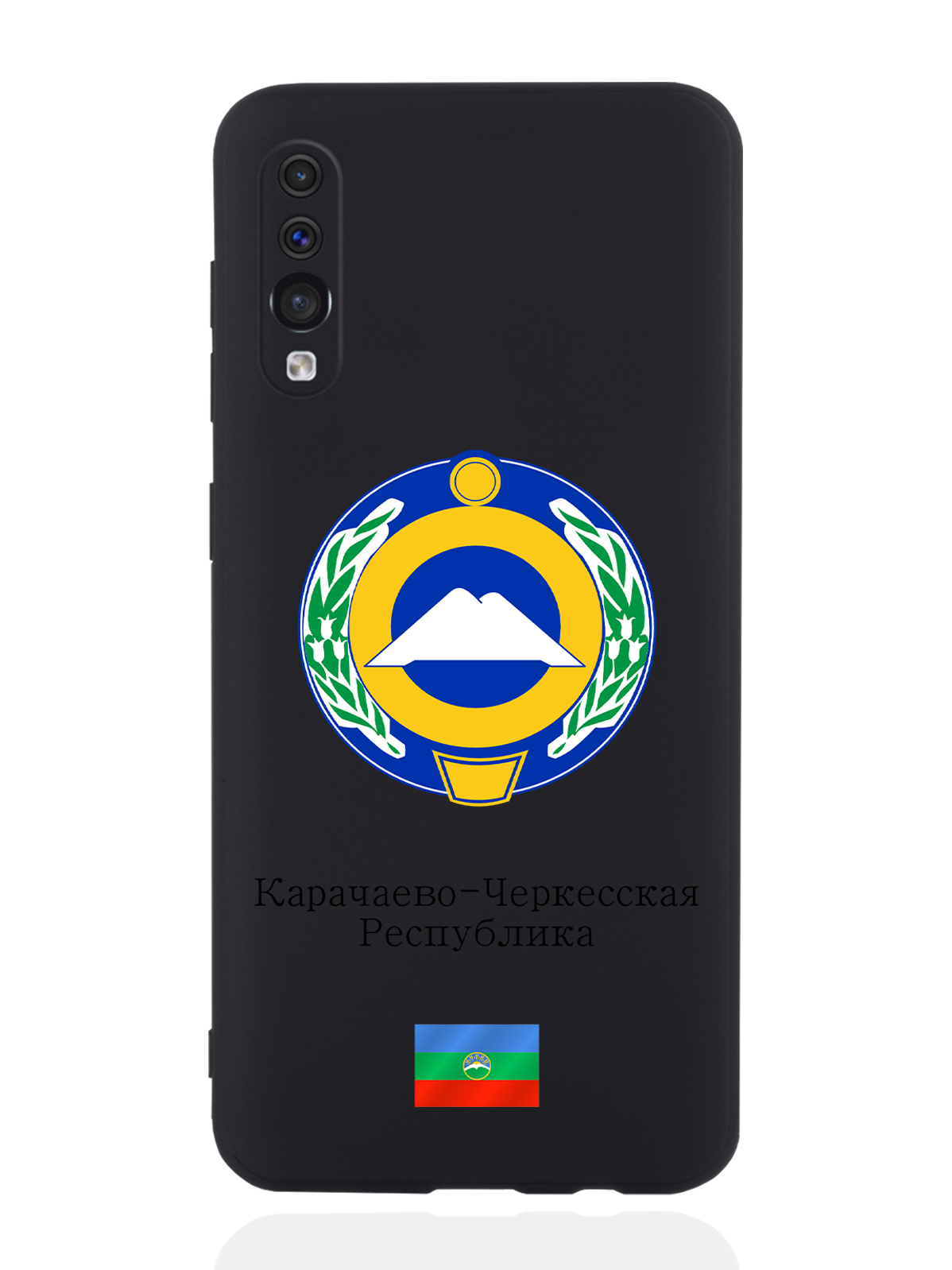 Чехол SignumCase для Samsung Galaxy A50 Герб Карачаево-Черкесской Республики черный