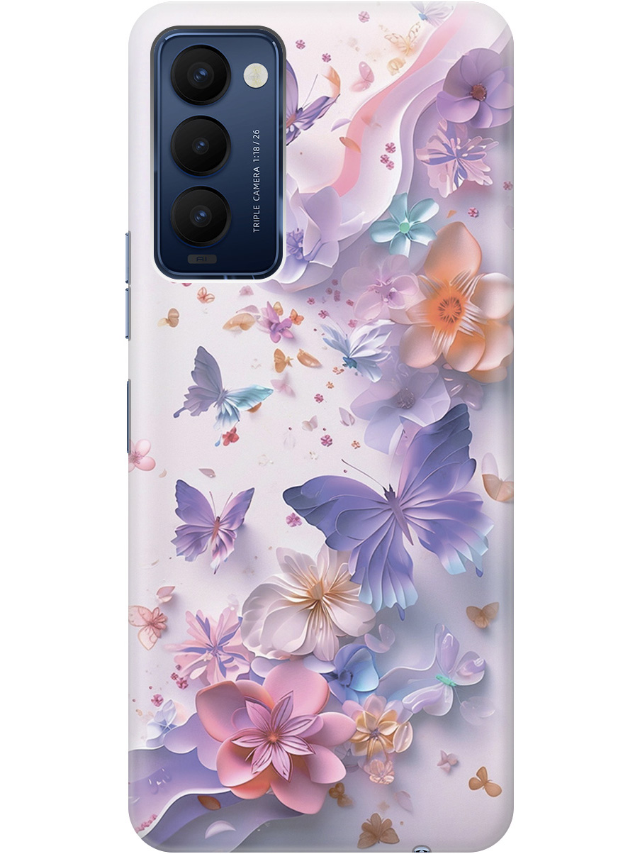 

Силиконовый чехол на Tecno Camon 18 / 18P с принтом "Фиолетовые бабочки и бумажные цветы", Прозрачный;розовый;фиолетовый, 741735922