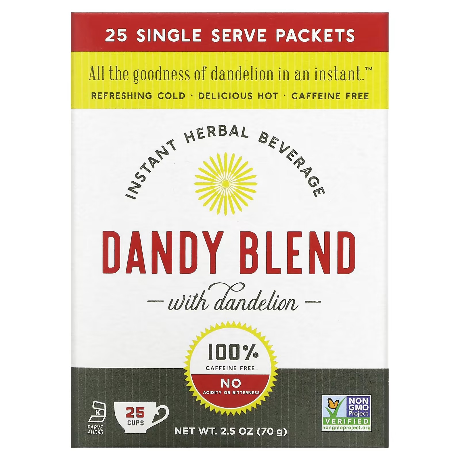 Растворимый травяной напиток Dandy Blend с одуванчиком без кофеина, 25 пакетиков