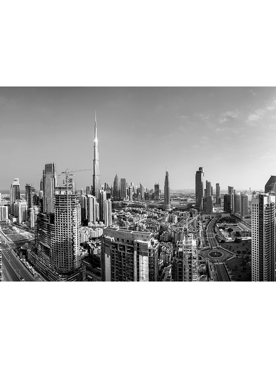 

Постер DRABS A3 Панорама города Дубай Небоскребы ч-б Dubai Burj Khalifa