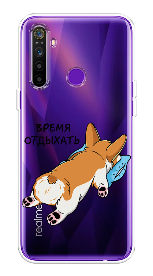 

Чехол на Realme 5 "Корги отдыхает", Черный;коричневый;голубой, 251550-1