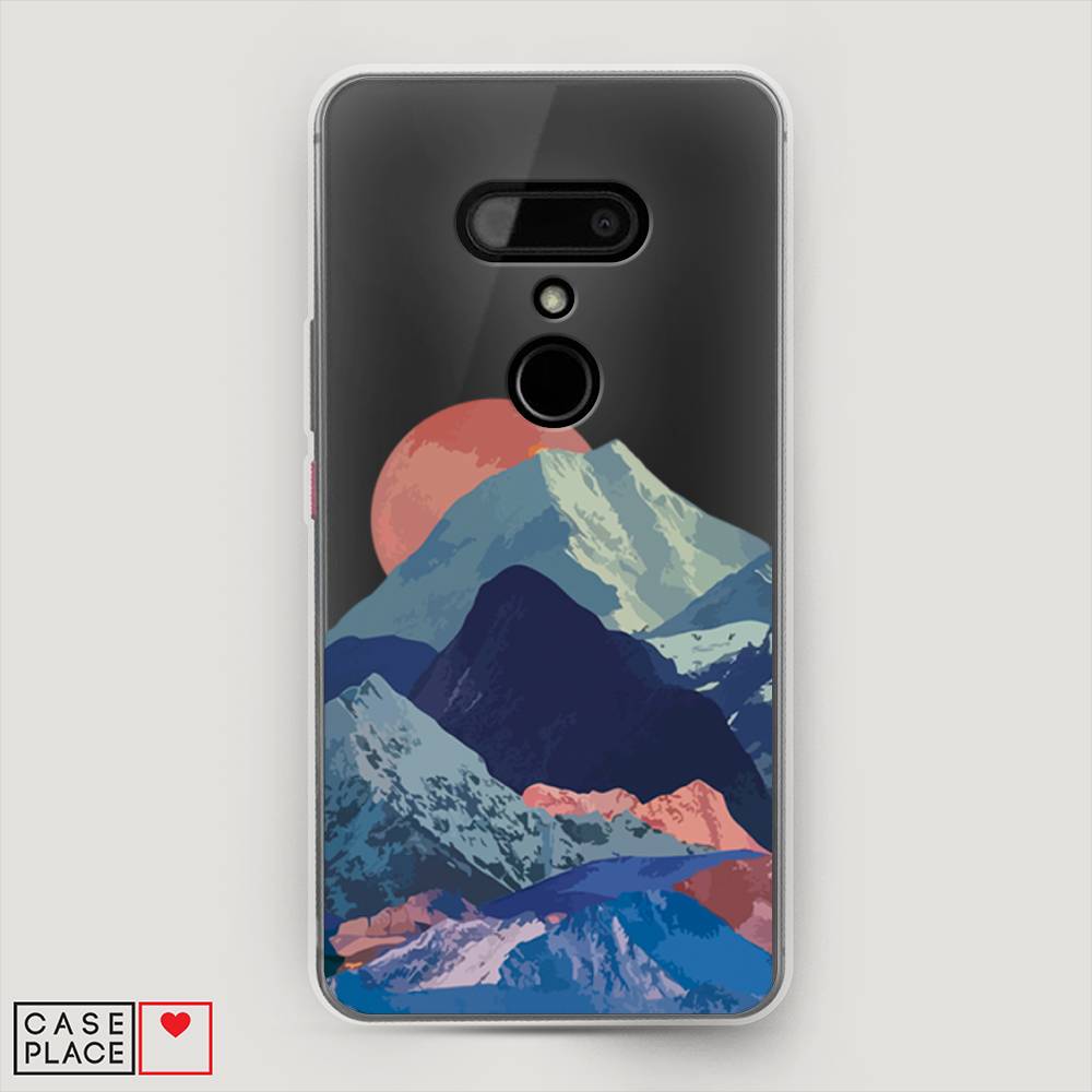 

Чехол на HTC U12 "Закат в снежных горах", Красный;серый;голубой, 102050-2