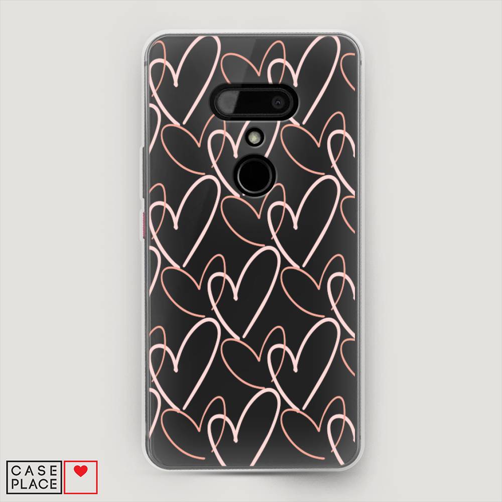 

Чехол на HTC U12 "Узор из сердечек", Розовый;бежевый, 102050-6