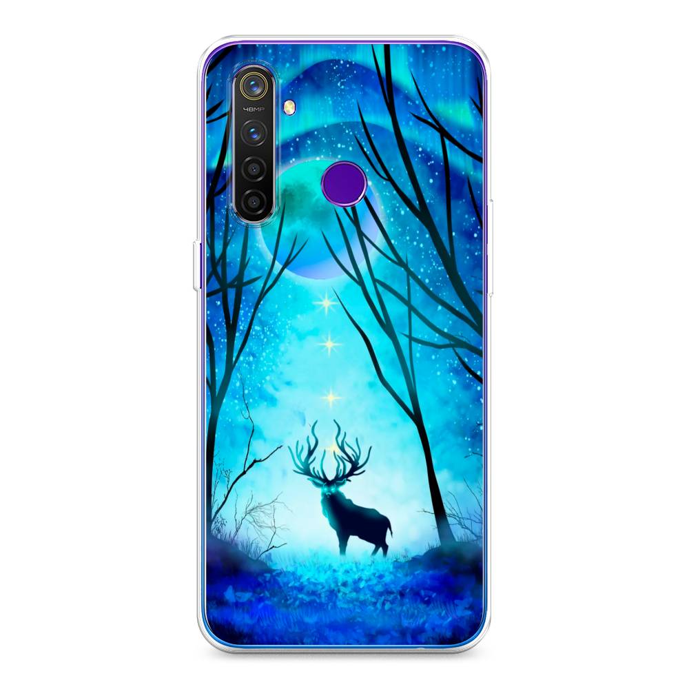 

Чехол на Realme 5 Pro "Олень северное сияние", Синий;черный;голубой, 251650-1