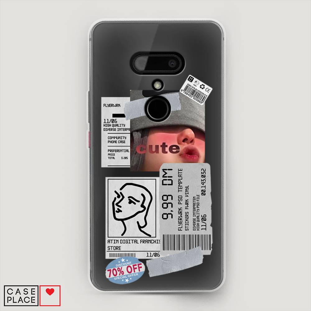

Чехол на HTC U12 "Cute girl collage", Розовый;серый;голубой, 102050-6