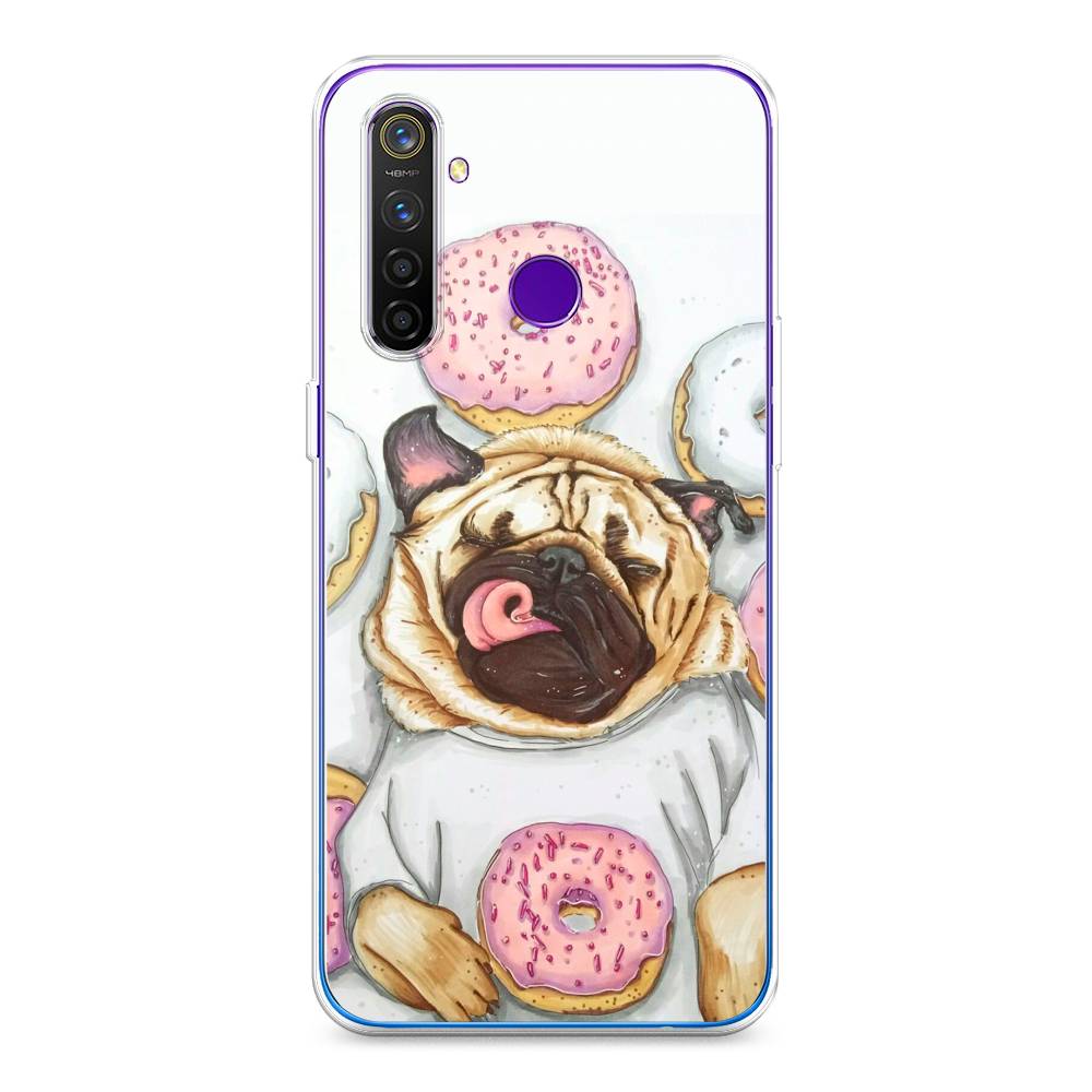 

Чехол на Realme 5 Pro "Счастливый мопс", Розовый;бежевый;коричневый, 251650-1