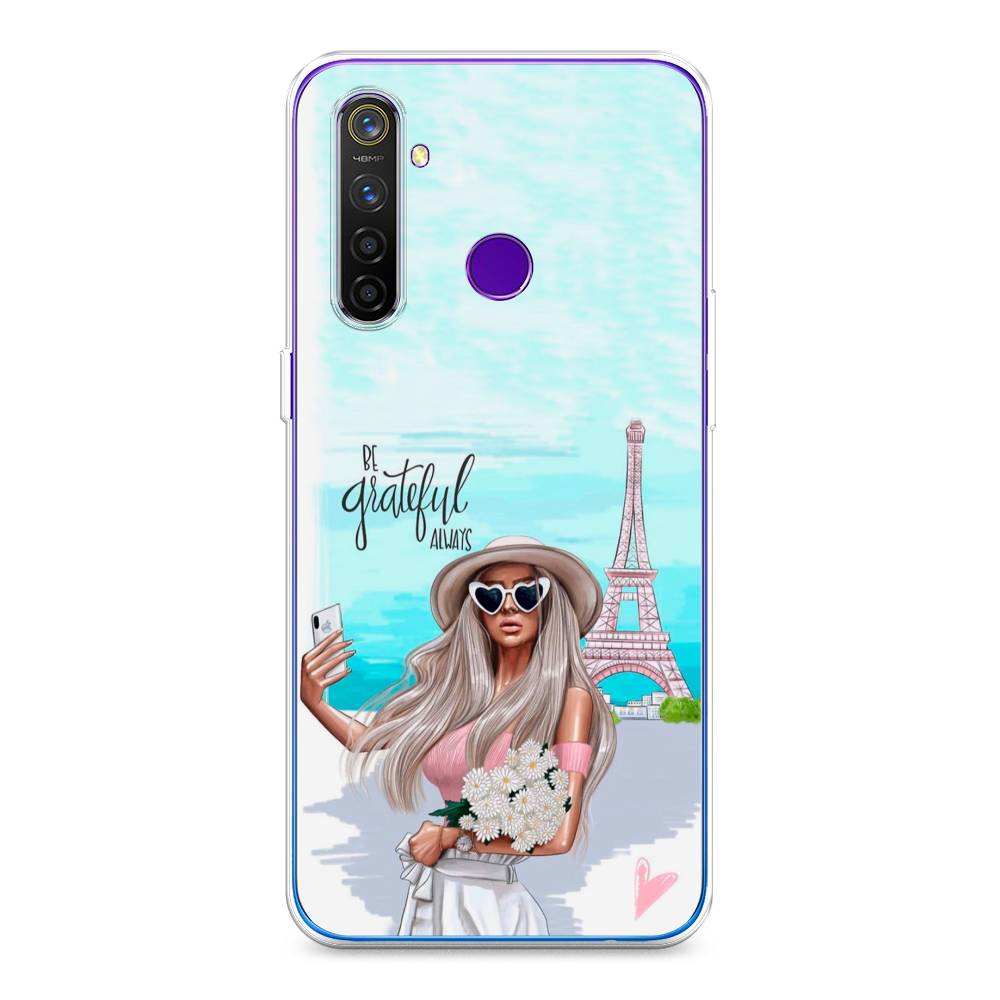 

Чехол на Realme 5 Pro "Селфи Париж", Голубой;бежевый, 251650-6