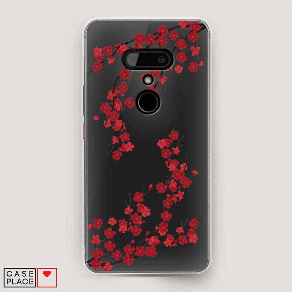 

Чехол на HTC U12 "Красная сакура", Красный;черный, 102050-2