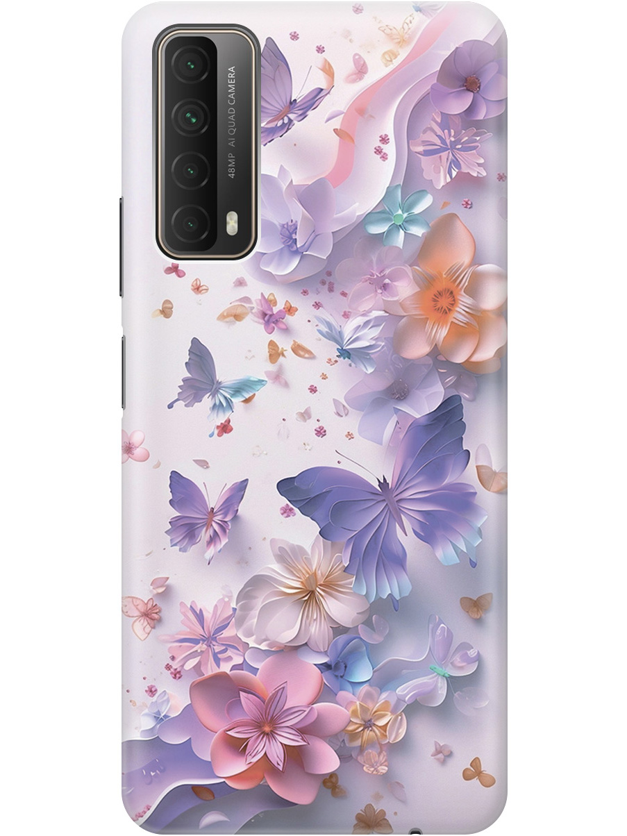 

Силиконовый чехол на Huawei P Smart (2021) с принтом "Фиолетовые бабочки и бумажные цветы", Прозрачный;розовый;фиолетовый, 723603022