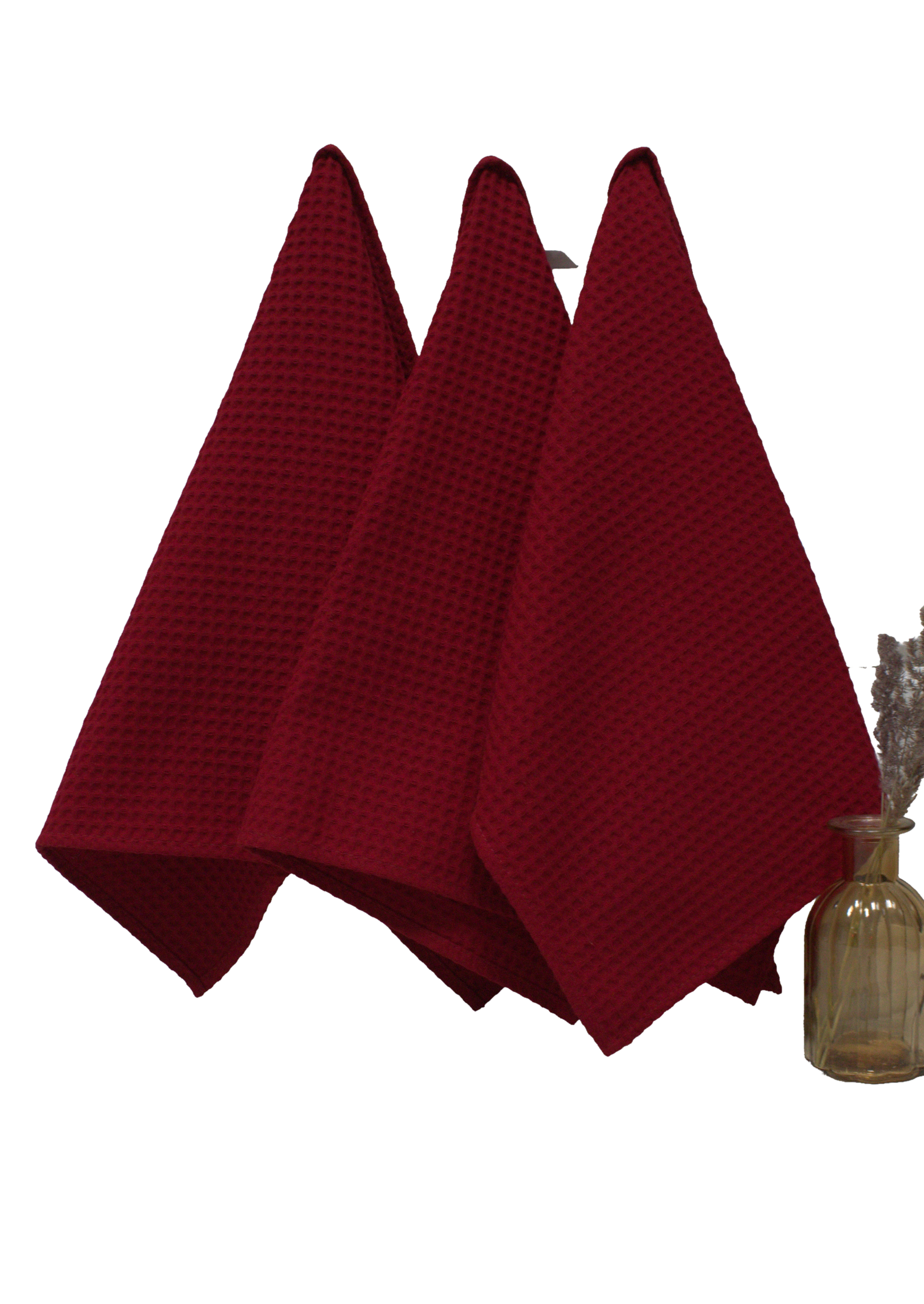 Полотенце кухонное вафельное 40x60 Бордовый 066 (3 шт.)