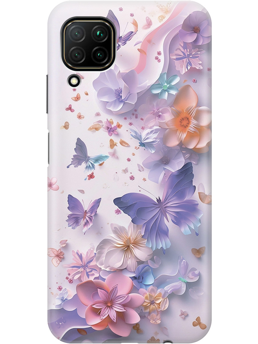 

Силиконовый чехол на Huawei P40 Lite с принтом "Фиолетовые бабочки и бумажные цветы", Прозрачный;розовый;фиолетовый, 722839722