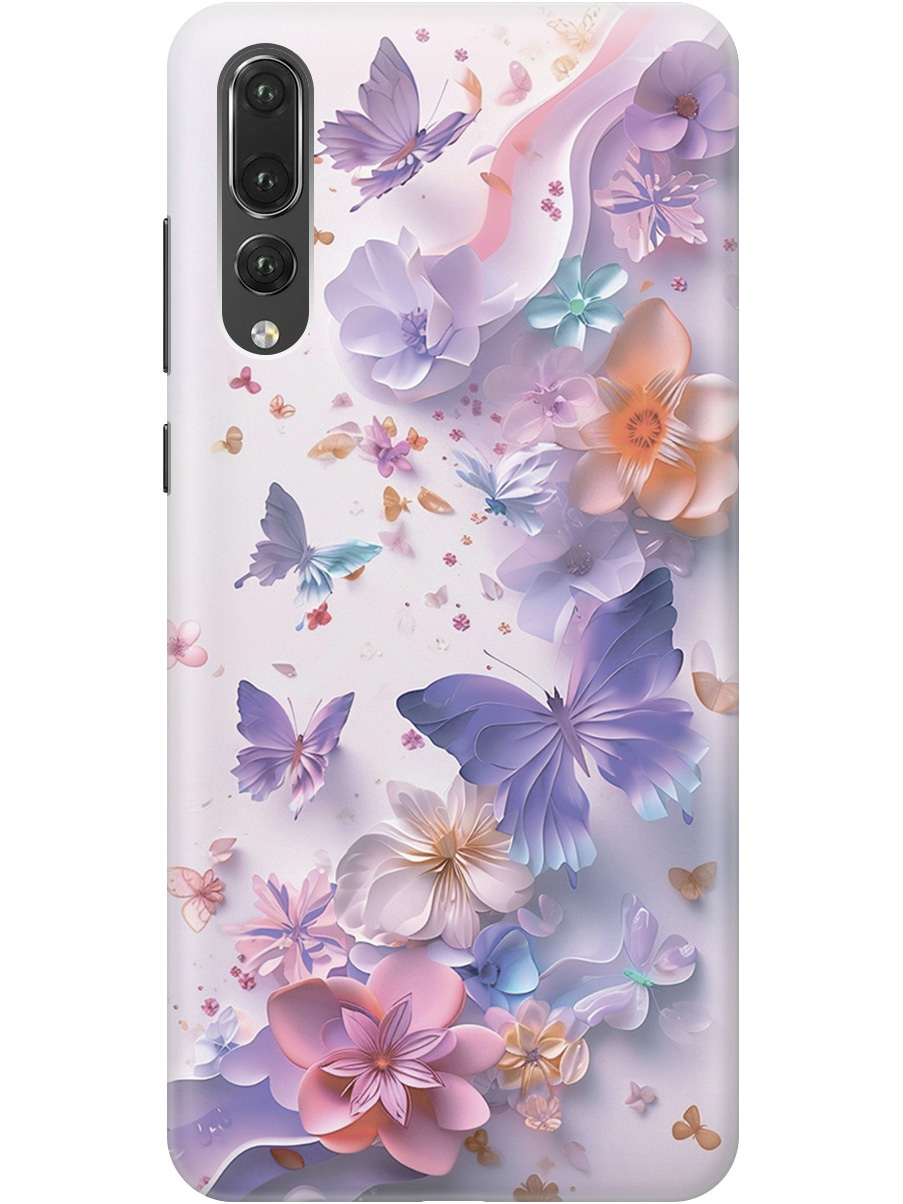 

Силиконовый чехол на Huawei P20 Pro с принтом "Фиолетовые бабочки и бумажные цветы", Прозрачный;розовый;фиолетовый, 717872322