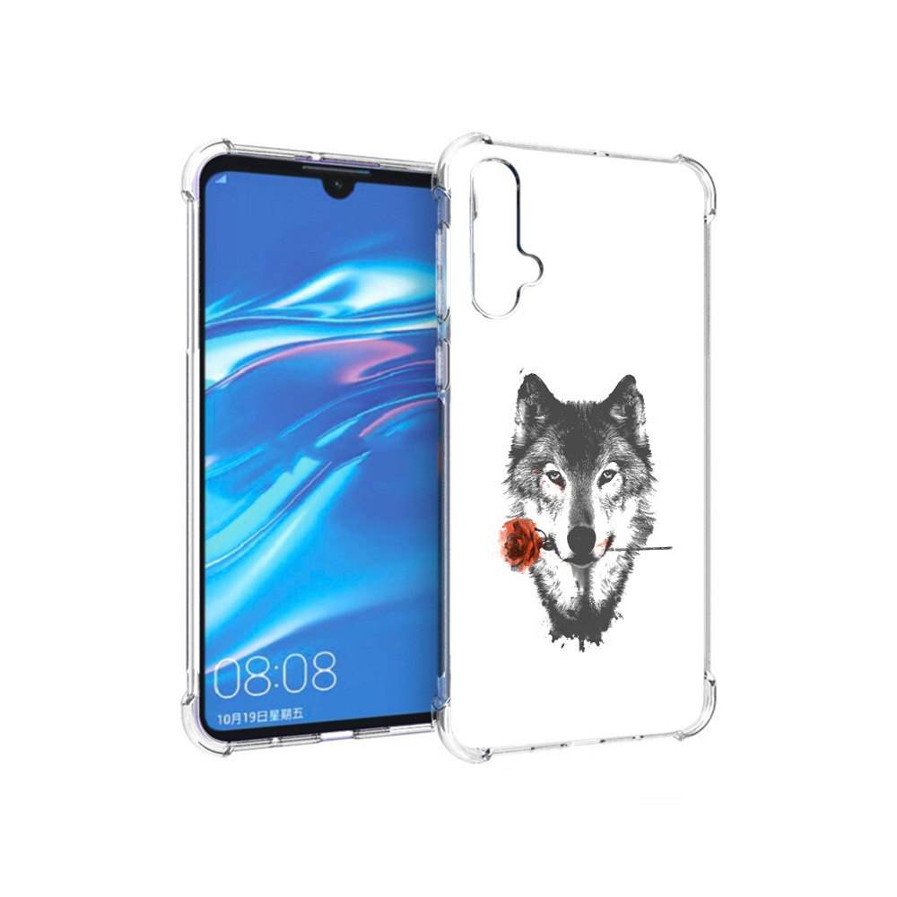 

Чехол MyPads Tocco для Huawei Nova 5 волк с розой, Прозрачный, Tocco
