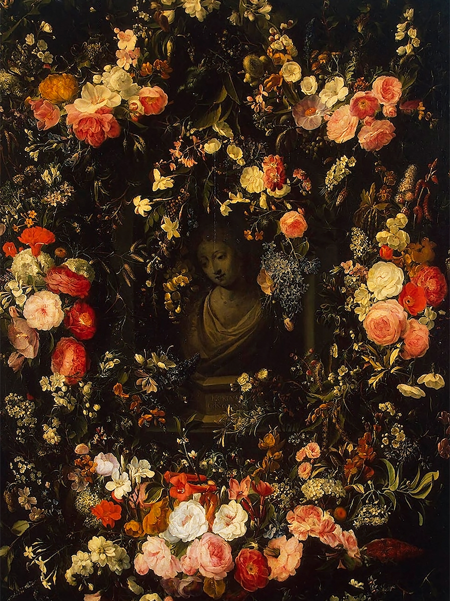 фото Постер а2 николас ван верендаль - бюст мадонны в гирлянде цветов drabs