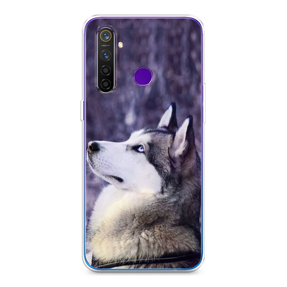 

Чехол на Realme 5 Pro "Хаски 1", Фиолетовый;белый, 251650-1