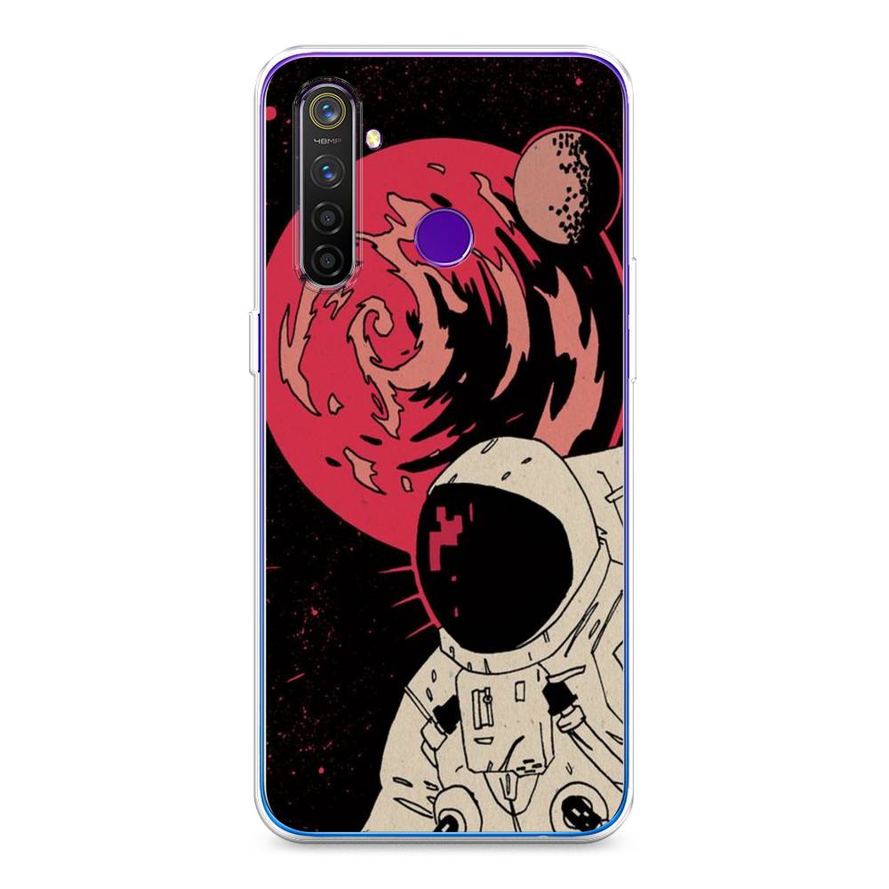 

Чехол на Realme 5 Pro "Космонавт возле Марса", Черный;красный, 251650-2