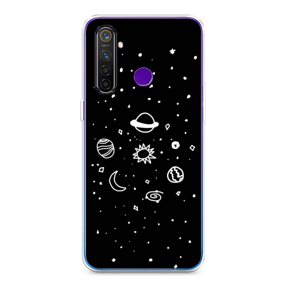 

Чехол на Realme 5 Pro "Дудл солнечной системы", Бежевый;серый, 251650-2