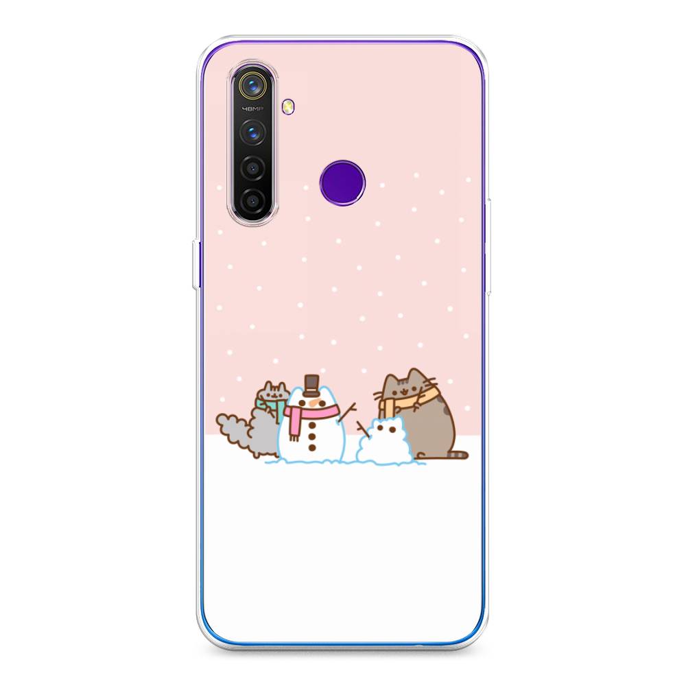 

Чехол на Realme 5 Pro "Котики в снегу", Розовый;белый;серый, 251650-5