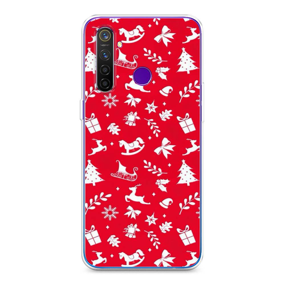 

Чехол на Realme 5 Pro "Красный новогодний фон", Красный;белый, 251650-5