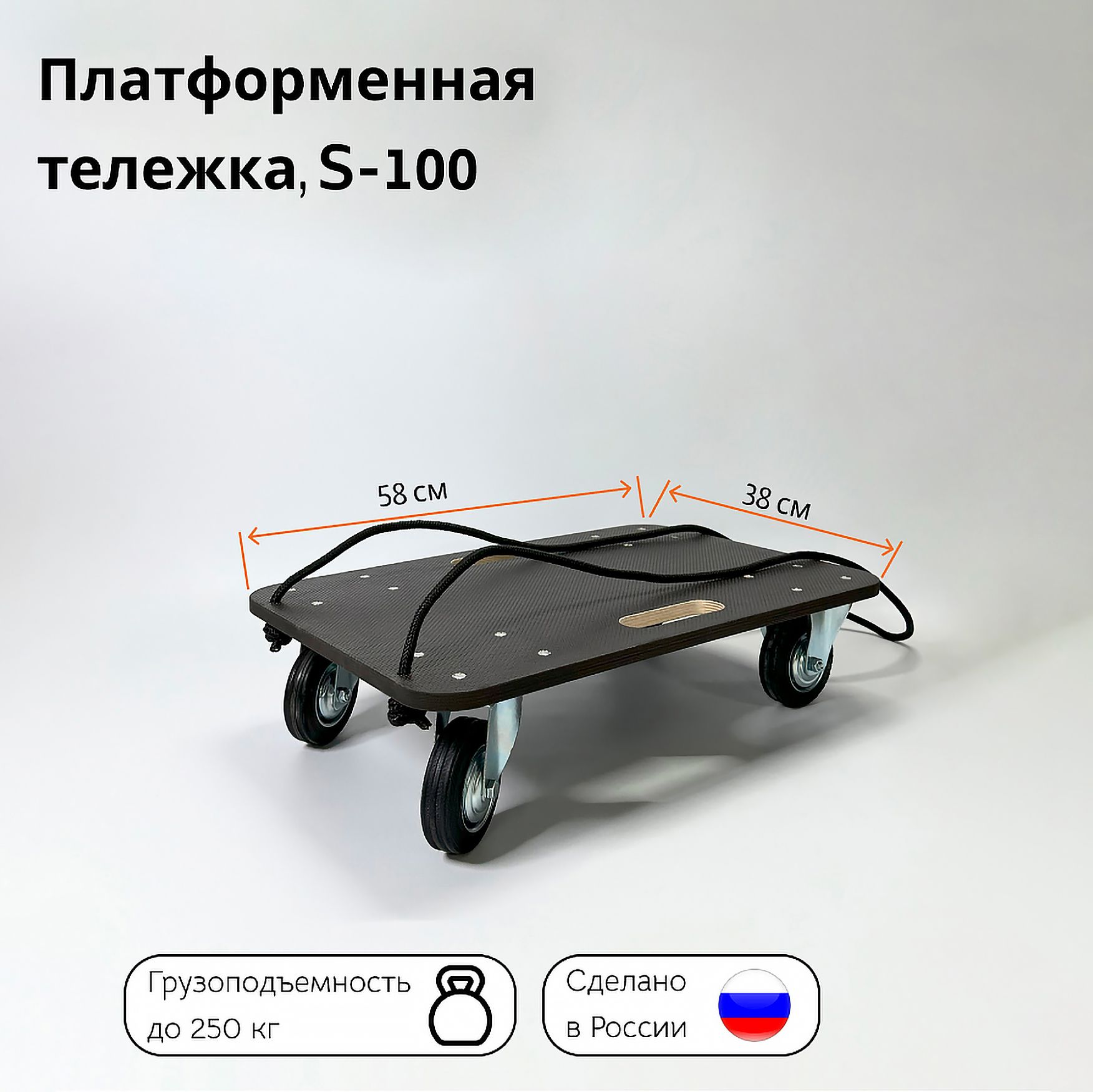 Тележка грузовая платформенная Тележкин S-100 до 250 кг, 380*580 мм