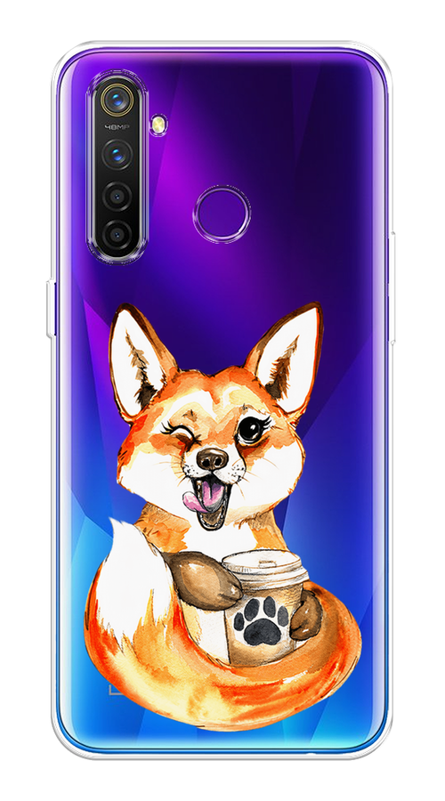 

Чехол на Realme 5 Pro "Подмигивающая лиса с кофе", Оранжевый;белый;коричневый, 251650-4
