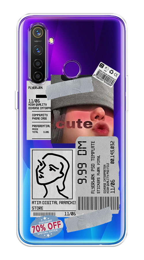 

Чехол на Realme 5 Pro "Cute girl collage", Розовый;серый;голубой, 251650-6