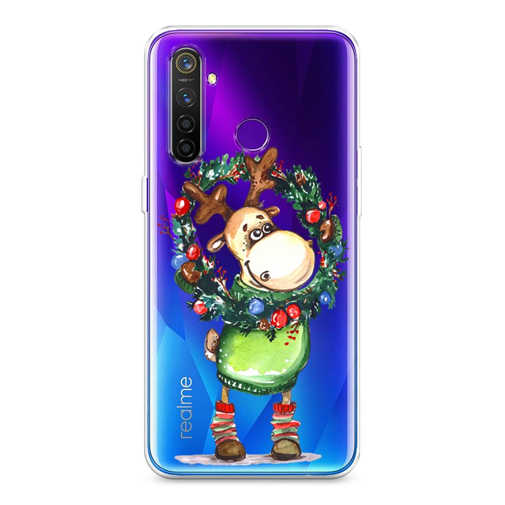 

Чехол на Realme 5 Pro "Олень с новогодним венком", 251650-4