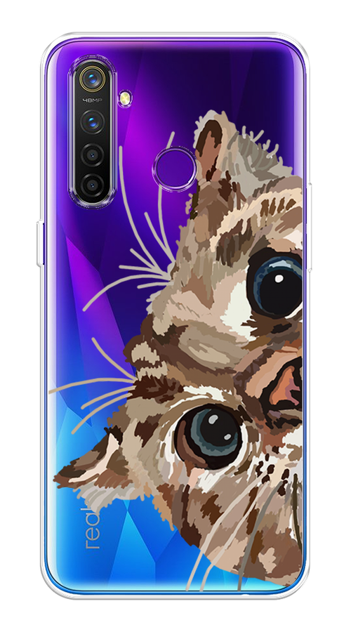 

Чехол на Realme 5 Pro "Любопытный кот", Коричневый;синий;черный, 251650-1