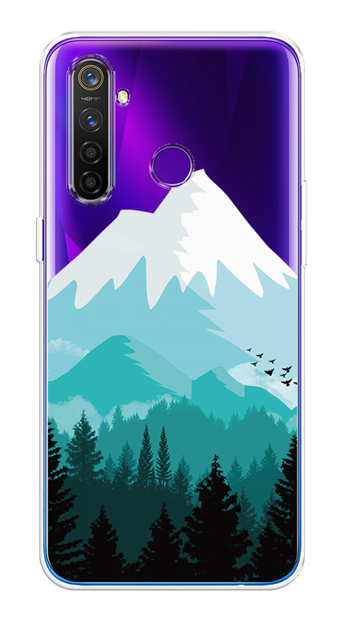 

Чехол на Realme 5 Pro "Синяя снежная гора", Белый;голубой, 251650-2