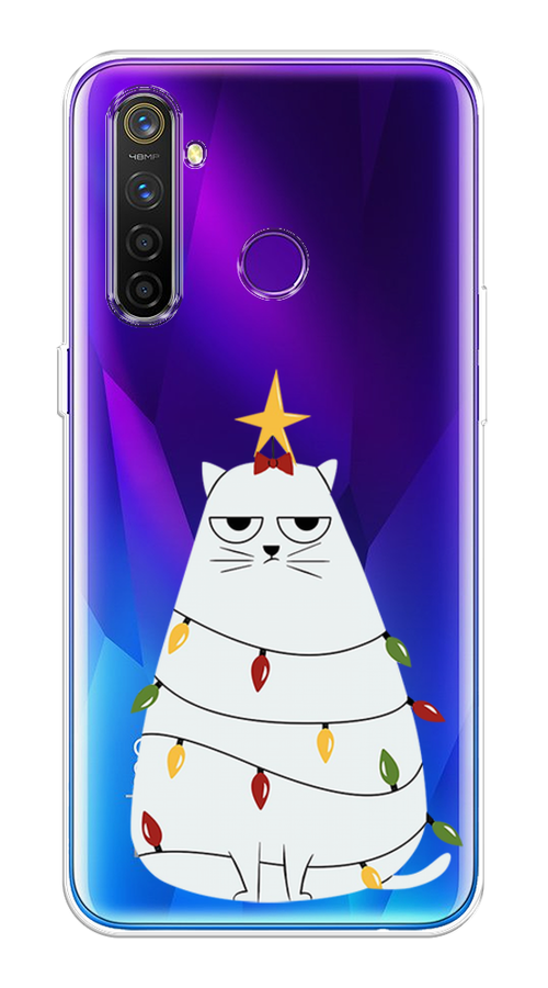 

Чехол на Realme 5 Pro "Котик в гирлянде", Белый;красный;желтый, 251650-1