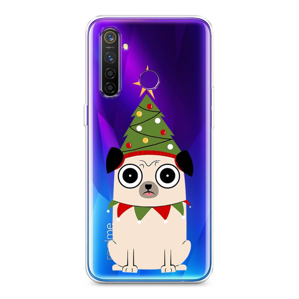 

Чехол на Realme 5 Pro "Собачка с ёлочкой", Бежевый;красный;зеленый, 251650-1