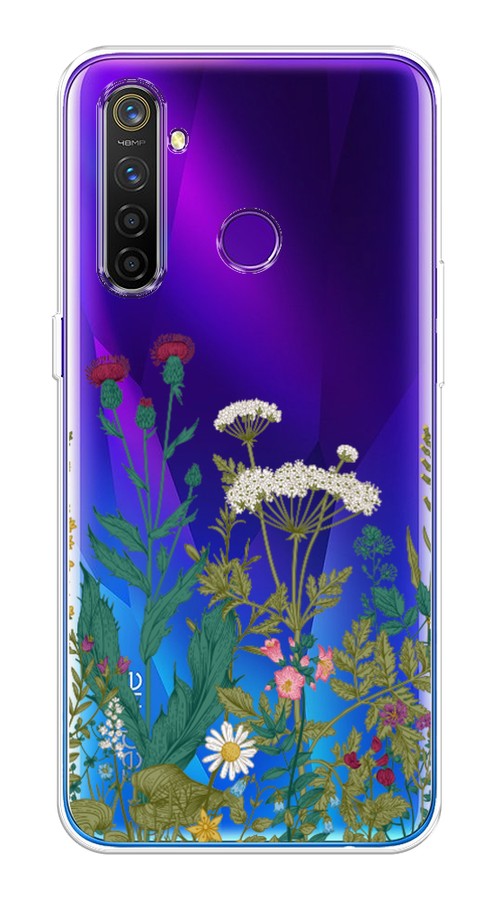 

Чехол на Realme 5 Pro "Дикие полевые цветы", Зеленый;розовый;белый, 251650-2