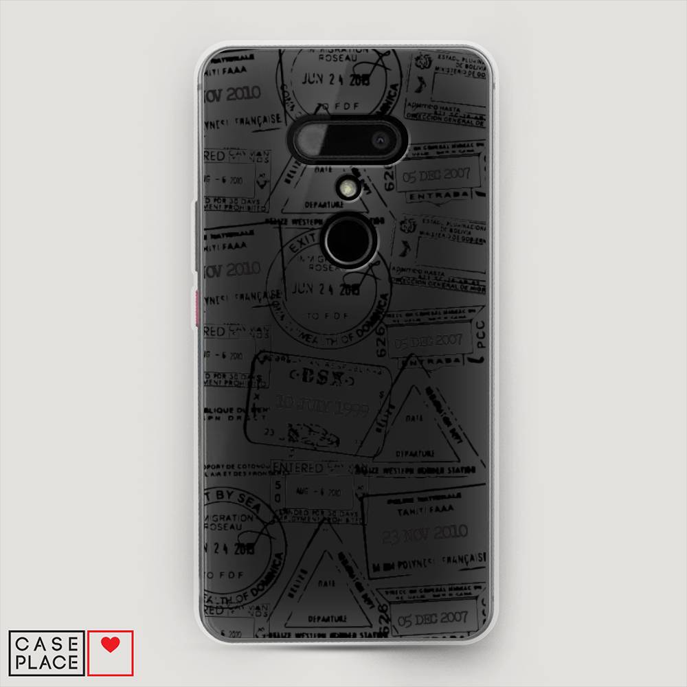

Чехол на HTC U12 "Visa stamps 2", Белый;черный;серый, 102050-2