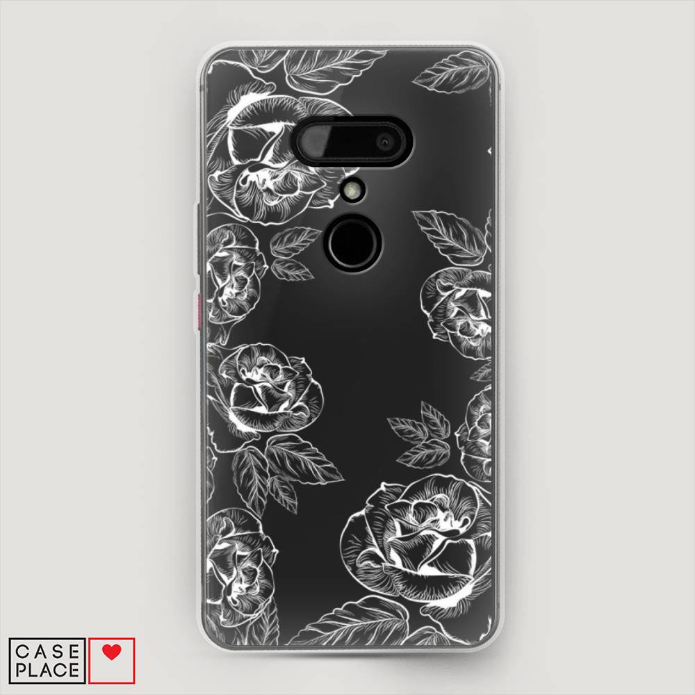 

Чехол на HTC U12 "Розы графика", Черный;серый, 102050-2