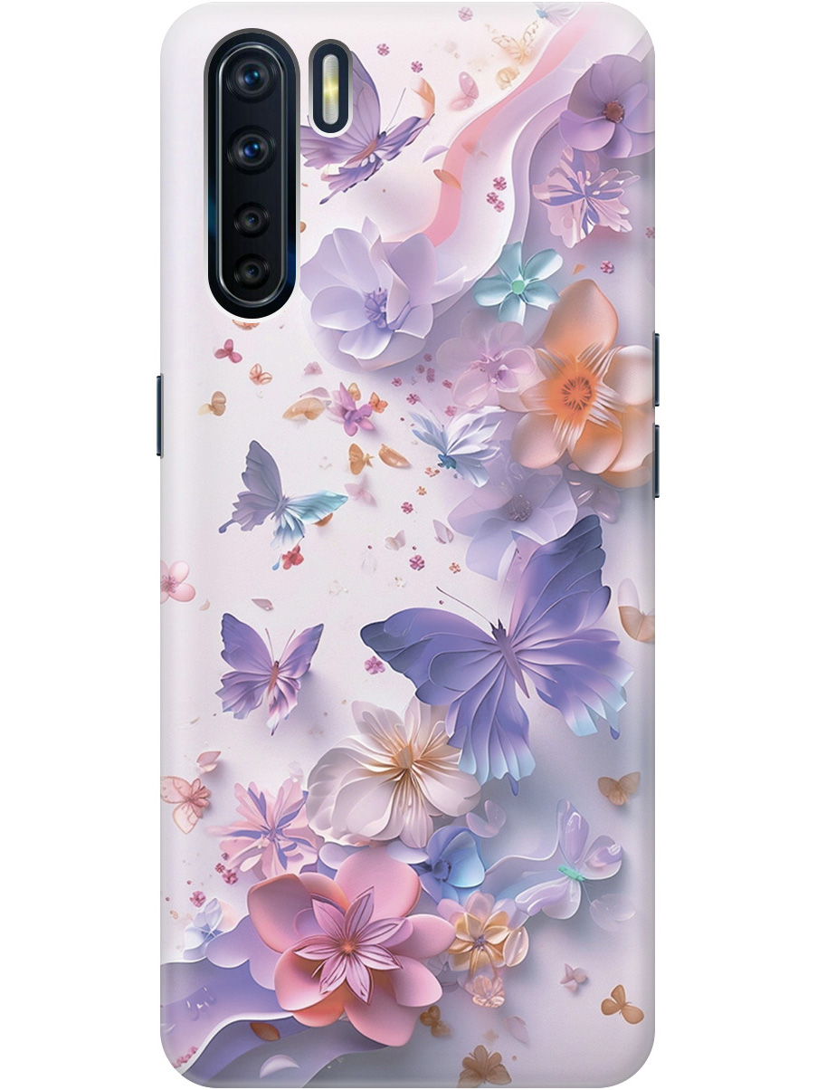 

Силиконовый чехол на OPPO A91 / Reno3 с принтом "Фиолетовые бабочки и бумажные цветы", Прозрачный;розовый;фиолетовый, 726148822