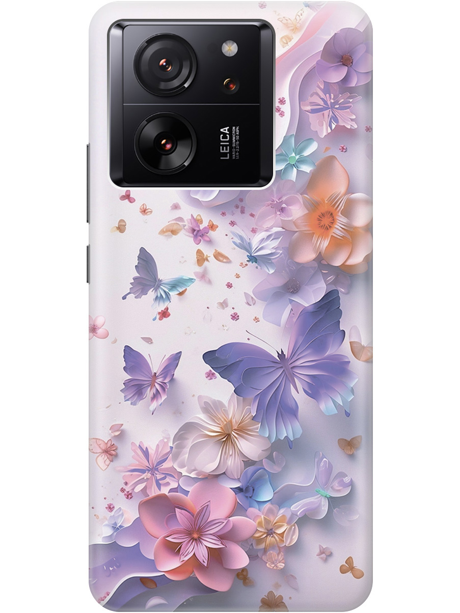

Силиконовый чехол на Xiaomi 13T / 13T Pro с принтом "Фиолетовые бабочки и бумажные цветы", Прозрачный;розовый;фиолетовый, 776584822