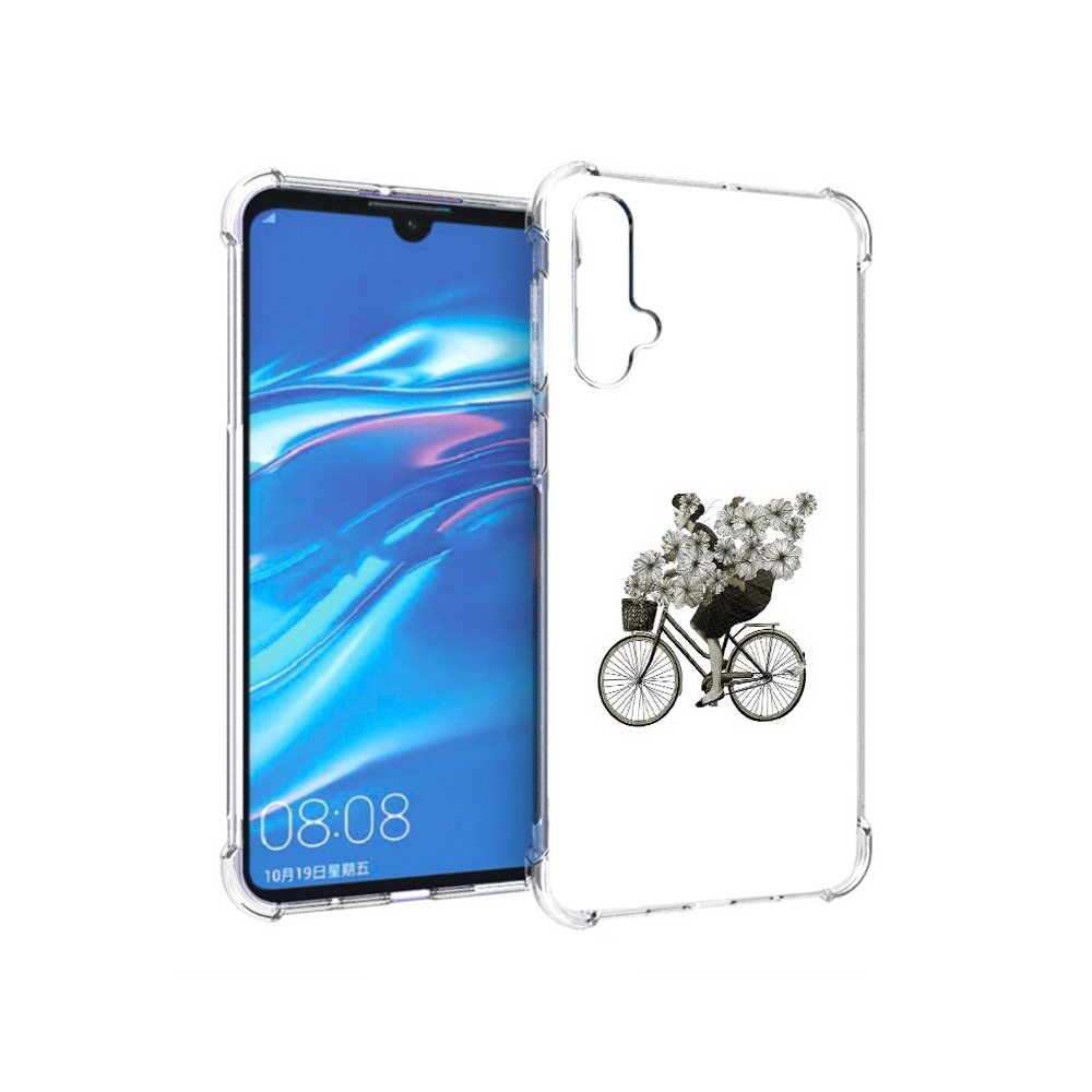 Чехол MyPads Tocco для Huawei Nova 5 девушка на велосипеде с цветами