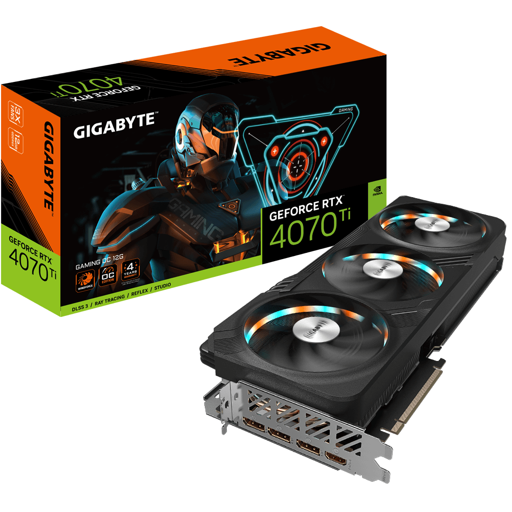 

Видеокарта GIGABYTE GeForce RTX 4070 Ti GAMING OC (GV-N407TGAMING OC-12GD), Черный, GeForce RTX 4070 Ti GAMING OC